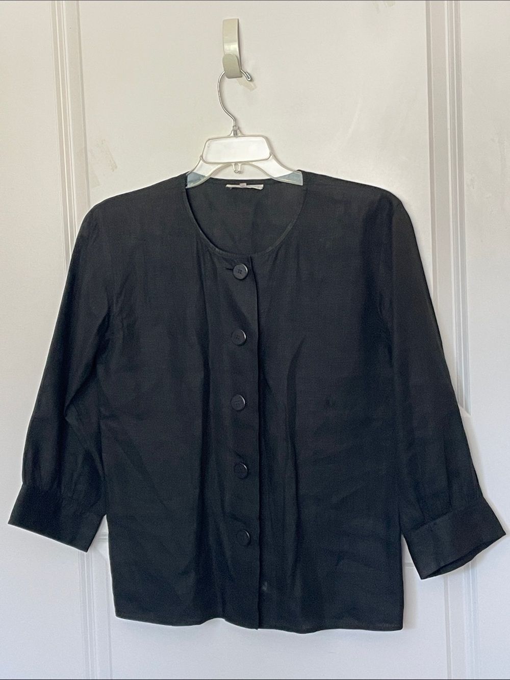 Vintage Saint Laurent Black Button Front Top/Jacket 36 Minimalist Lagenlook Chic